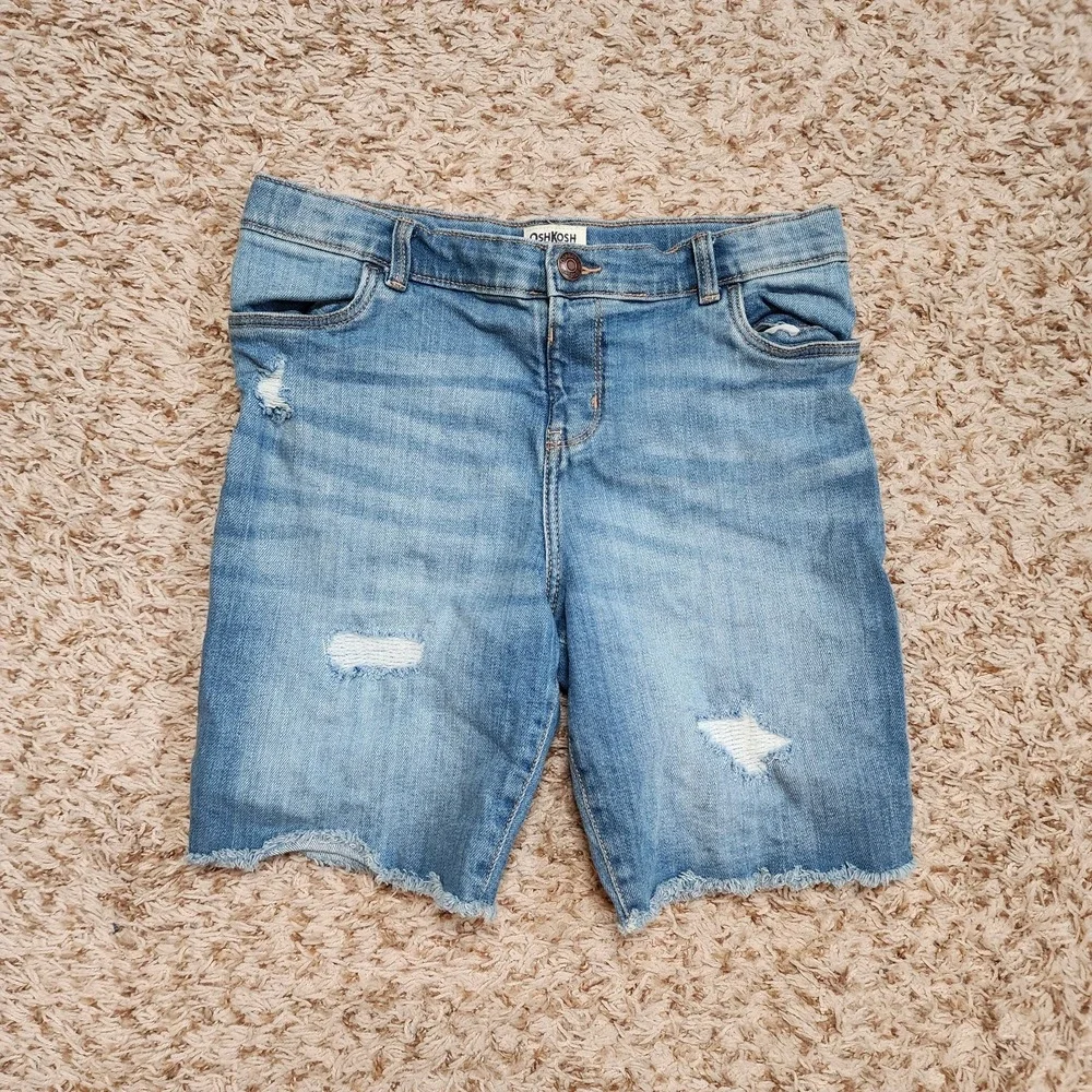 OshKosh B'Gosh Jean Shorts Girl Sz 14 14A Ripped Trim‎